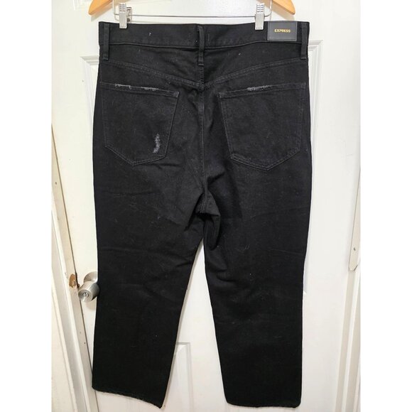Express Womens Modern Straight Super High Rise Distressed Black Jeans Size 14S C - Picture 4 of 11